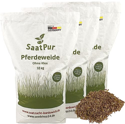 SaatPur® Pferdeweide ohne Klee, ohne Kräuter, 30 kg für 9.000 m², Hoher Futterwert für strukturreiches Futter, dichte Narbe, geeignet für stark beanspruchte Pferdeweiden, Neusaat und Nachsaat
