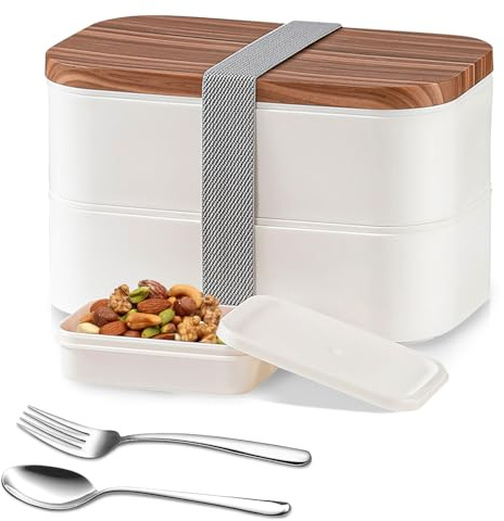 Yalucky Large Lunch Box 1600ml Bento Box Adult with Stainless Steel Cutlery and Sauce Compartment