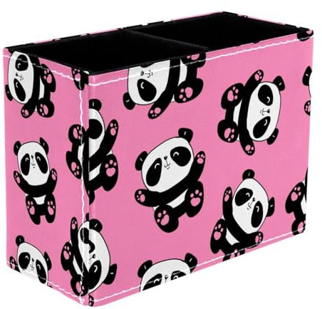 VAPOKF Pot à crayons mignon en forme de panda rose pour bureau, 2 compartiments, pot à crayons, pinceaux de maquillage, organisateur de fournitures de bureau pour la maison et le bureau