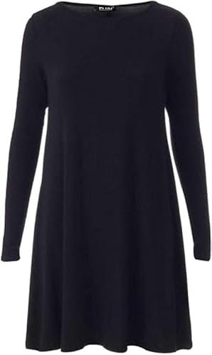 Prime fashions Women's Ladies Long Sleeve Skater Swing Flared Dress - Elegant and Comfortable Casual & Party Wear for Any Occasion Black XL