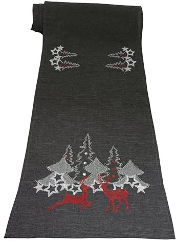 Weihnachten Tischläufer 40x175 cm Anthrazit Tischdecke Stickerei Hirsch Weihnachtsdeko