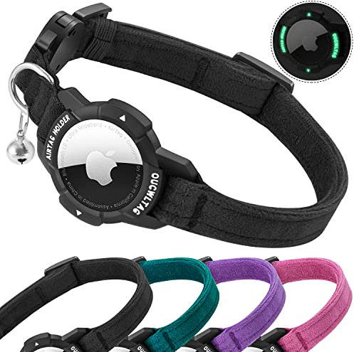 AirTag Katzenhalsband mit leuchtendem Apple Air Tag Halter, Katzenhalsband mit Sicherheitsverschluss & Elastischer Gummizug für Kätzchen, Katzen und Welpen (Katzen und Welpen 23-33cm, Schwarz)