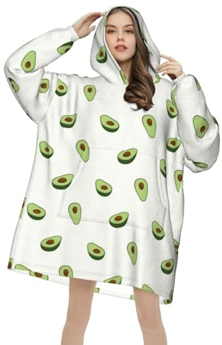 Avocado-Muster tragbare Decke Hoodie, warme Suggies für Frauen Männer, Pullover Hoodie Decke mit riesiger Tasche, mehrfarbig, 320g flannel