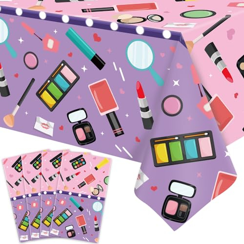 4 Pack Nappe thème Spa Housse de Table pour fête de Maquillage 51 x 86 '' Housse de Table thème Maquillage Makeup Birthday Party Baby Girls Shower Party Decorations