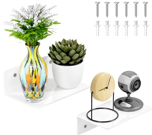 PAVSTINE Wandregal Kleines Weiß 20 cm, Regal Wand Mini 2er-Set, Schweberegal Weiss, Wasserdicht Regal, Hängeregal Leicht zu Reinigen, Regale für Wände, Regalbrett für Küche Schlafzimmer Badezimmer