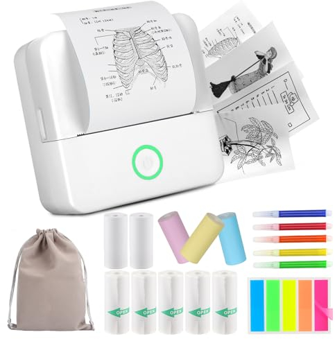 HUIJUTCHEN Mini Drucker, Wireless Bluetooth Fotodrucker Tragbarer Thermodrucker Smartphone Taschendrucker Kompatibel mit Android & iOS mit 10 Rollen Papier für Studium Notizen Fotos (Weiß)