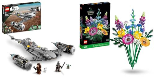LEGO 75325 Star Wars The Mandalorian's N-1 Starfighter Building Toy, The Book of Boba Fett & 10313 Icons Wildflower Bouquet Set, Artificial Flowers with Poppies and Lavender, Botanical Collection