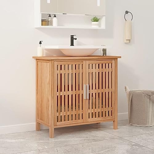 LAPOOH Armario de Lavabo Madera Maciza de Nogal 66x29x61,5 cm, Mueble Baño, Mueble Auxiliar Baño, Armario De Baño, Mueble Bajo, Mueble Lavabo - 350355
