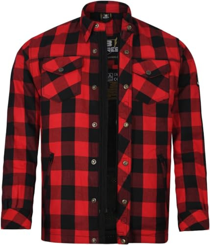 Bores Lumberjack Jacken-Hemd Basic Herren Motorradjacke Rot/Schwarz 4XL | Wasserabweisend
