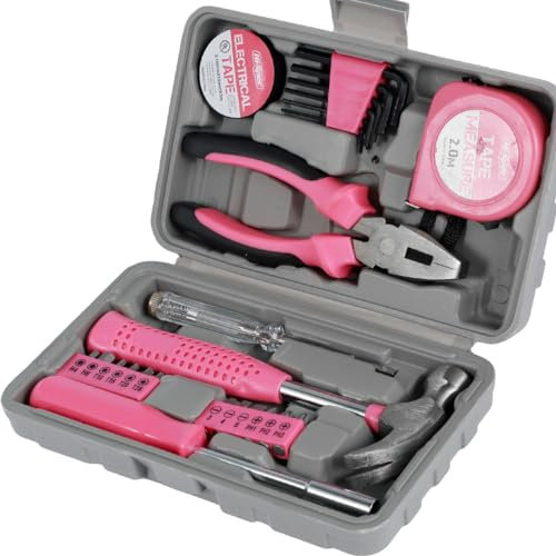 Haushaltswerkzeug Mini Werkzeug-Set DIY Werkzeugkoffer Kleiner Werkzeugkoffer gefüllt mit Pinken Werkzeugen für Reparatur (24tlg)