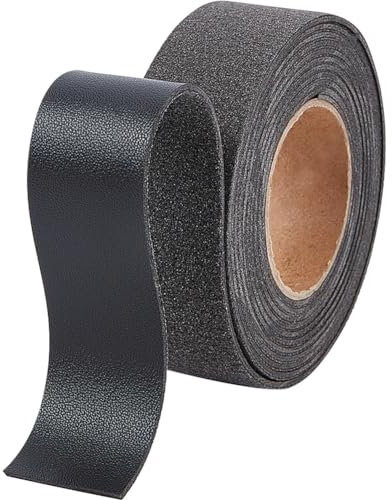 GORGECRAFT Black Leather Straps 25mm x 2m Lychee Grain Leather Strips 1.7mm Thick Single Sided Flat Imitation Leather Cord Braided Threads for DIY Crafts Guitar Belt Handles Bracelets Jewelry Making