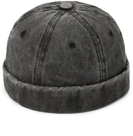 HAORUN Unisex Washed Denim Docker Cap Rolled Cuff Beanie Hip Hop Hat Brimless, Grau, Einheitsgr��e