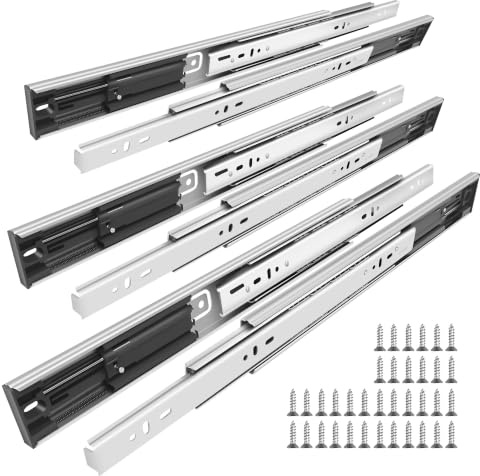 45 mm Kugelvollauszug mit Soft-Close, Vollauszug Schubladenschienen 450mm, Teleskopschienen aus kaltgewalztem Stahl, Tragkraft bis 45 kg, Seitenmontage, herausnehmbar, 3 paar