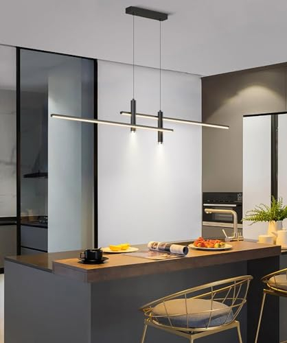 Deliouay Industrielles Design Kücheninsel-Pendelleuchte in Edelstahl Schwarz, Einstellbare Länge und Breite