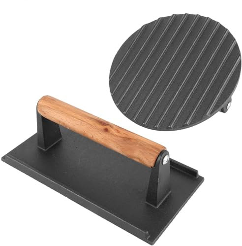 Oungy 2 Stück Smash Burgerpresse, Rund (17.5CM) & Rechteckig (21CM) Bürgerpressen Gusseisen, Grillpresse mit Hitzeresistentem Griff Fleischbeschwerer für Grillfleisch, Paninis, Steak, Sandwich