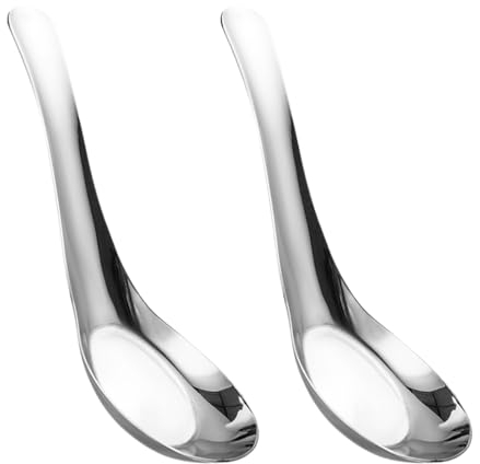 FKWKUW Juego De Cucharas Asiáticas para Sopa, Acero Inoxidable, Cuchara China para Cereales, Guisos, Ramen Pho Wonton, Diseño De Muescas Profundas, Apto para Lavavajillas