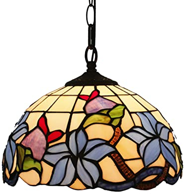 HUIHHAO Lámpara Colgante de 12 Pulgadas for Isla de Cocina, Estilo rústico Victoriano, lámpara Colgante de vidrieras de Flores Azules, decoración for Comedor, Bar, Pasillo, Sala de Estar, candelabros