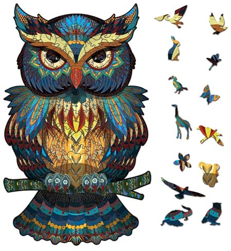 Holzsammlung Holzpuzzle Erwachsene, Puzzle 300 Teile, Holzpuzzle Tiere füR Erwachsene und Kinder, Unregelmäßige und einzigartige Rätsel 15.9 * 9.6 Zoll (40.3 x 24.5 cm) - Eule