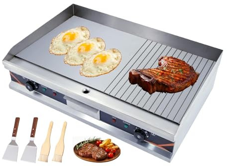 DULNICE 4400W Electric Griddle 73cm Large Stainless Steel Commercial Flat Top Griddle Dual Thermostat Control 50-300°C, Hot Plate for Restaurants, Food Trucks, Catering