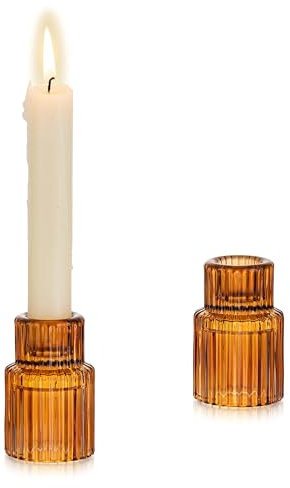 Glasseam Kerzenständer Glas Kerzenhalter Stabkerze: 2er Set Stabkerzenhalter Deko Herbst Kerzenhalter für Stabkerzen Klein Kerzenhalter Weihnachten für Halloween Erntedankfest Tisch Herbst Dekoration