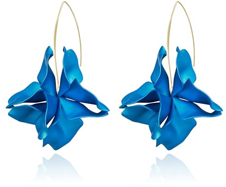 EVER FAITH Blütenblatt Ohrringe für Damen Boho Blaue Blume Rose Petal Hangle Acryl Gestaffelt groß lange Tropfen Ohrring für Sommer Stran