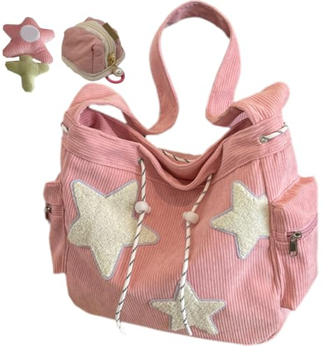 Crossbody Bag, Star Bag, Bag with Mini Bag, Corduroy Star Tote Bag Y2k Messenger Bag for Women