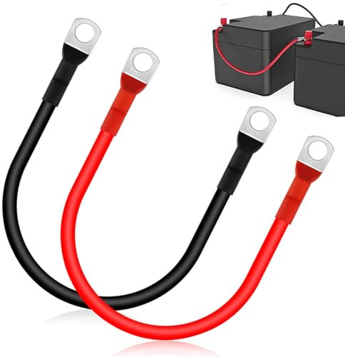 WHENZOO 2Pcs Car Battery Cable, 70cm 5AWG Battery Cable Red and Black Inverter Cable, 12V Heavy Duty with Ring Terminals, Copper Wire Car Battery Jump Leads for Motorcycle RV & Trucks