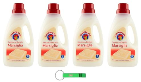 4x Chanteclair Sapone da Bucato Marsiglia - Marseille-Waschseife - Ideal für die schonende Reinigung von Stoffen 18 Wäschen - 1000ml + Beni Culinari Kostenloser Schlüsselanhänger