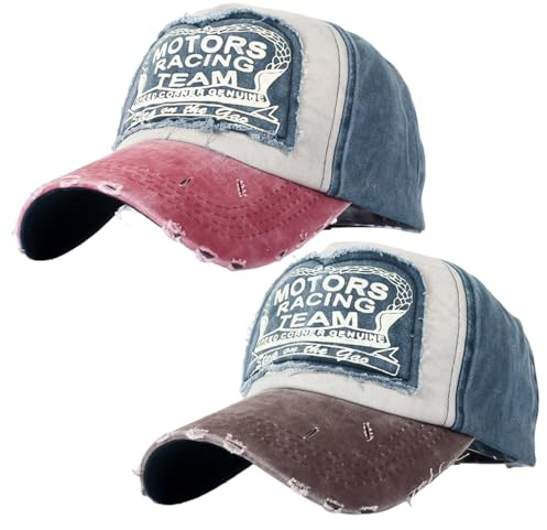 SLAXJNE 2 Stück Baseballkappen, Farbblockierte Baseballkappen, Gewaschene Distressed-Baseballkappen, Outdoor-Sonnenhüte, Aufgesetzte Schirmmützen, Verstellbare Retro-Baseballkappen