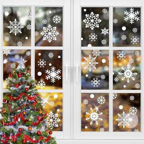 OWill Pegatinas Navidad Ventanas, 480 Piezas Pegatinas Navidad Ventanas Cristal, Decoracion Navidad Hogar, Copos de Nieve Decoracion Navidad