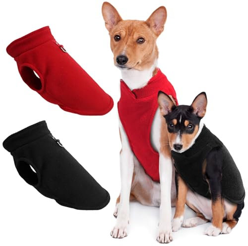 2 Stück Hundepullover Kleine Hunde, yisight Hundemantel, Hundebekleidung & Zubehör, Hundemantel für Kleine Hunde, (L-Code) Schwarz und Rot, Haustierbekleidung