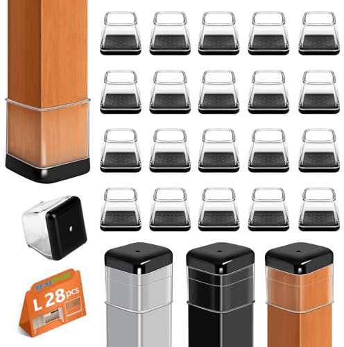 28pcs Protection Pied de Chaise Carré Silicone Couvre-Jambes de Meuble, Patins en pour Résistants Rayures et Élastique