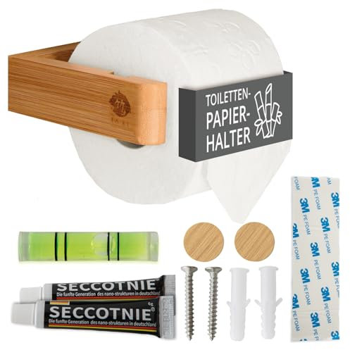 TAKE® Toilettenpapierhalter Holz Bambus I Klopapierhalter Holz Wand I Toilettenpapierhalter ohne Bohren I WC Rollenhalter I Modernes Design
