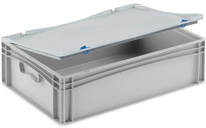 DIE BOX FABRIK Stabile Aufbewahrungsbox mit Deckel stapelbare Plastikbox Kunststoffbox Kiste in 12 Größen für Anwendungen wie Haushalt, Lager, Transport oder Industrie (60x40x18 cm)