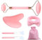 Nujvnuj 6 Stück Jade Gua Sha Stein Set Gesichtsroller Beauty Massager für Hautstraffung Jade Roller Massage Set für Anti-Aging-Falten, Reduces Eye Puffiness(Rosenquarz)