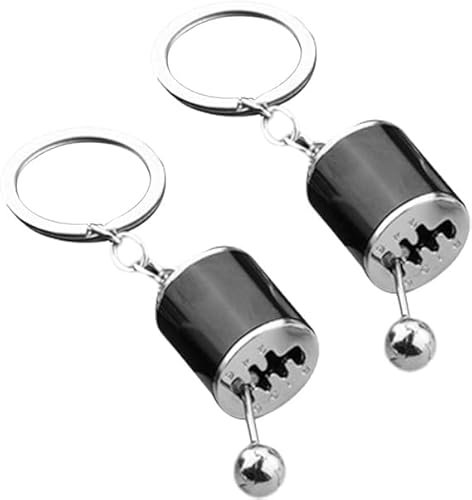 WLngtv Mini-Schalthebel-Schlüsselanhänger, 6-Gang-Schaltgetriebe-Schlüsselanhänger, 2 Stück, silber