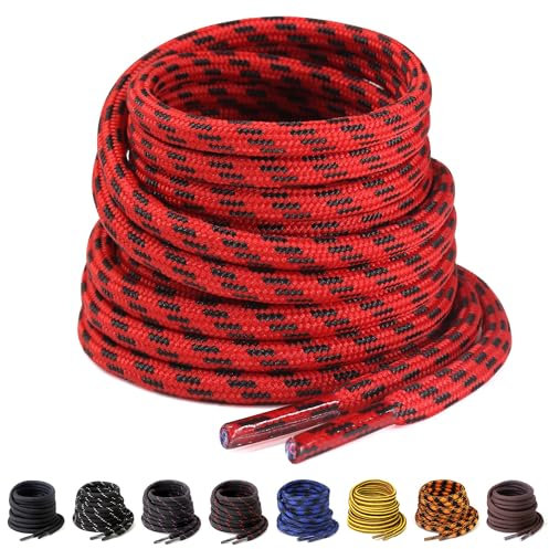 Yusimu Lacci Scarpe 4,5 mm – Stringhe Rotonde Extra Resistenti & Durevoli per Stivali da Lavoro/Scarponi da Trekking/Scarpe di Sicurezza,Rosso/Nero, 120 cm - 1 Paio