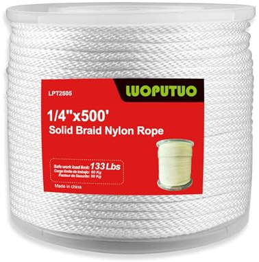 1/4 Inch x 500 ft White Nylon Solid Braid Rope