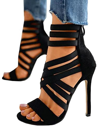 Onsoyours Damen Sexy High Heels Sommersandalen mit Fischmaul Gefrostete Stiletto Sandalen mit Offenem Zeh und Reißverschluss Schwarz 38 EU