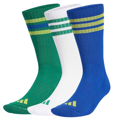 adidas Unisex 3STRIPES CUSHIONED SPORTSWEAR CREW SOCKS 3 PAIR PACK, bold green/bold blue/bright yellow, 42-45
