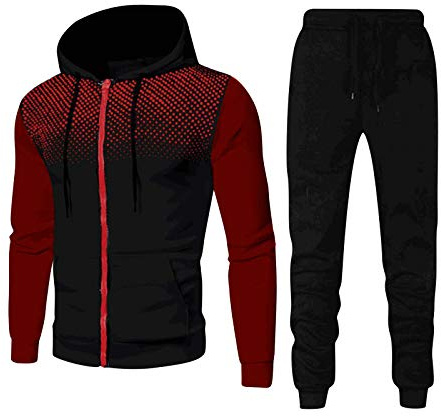 RUMAOZIA Tracksuit Set Men Regular Fit Sports Suit 2-Piece Jogging Suit Hip Hop Streetwear Teenager Sportswear Winter Padded Tracksuit with Hoodie and Jogging Pants Sports Suit, L