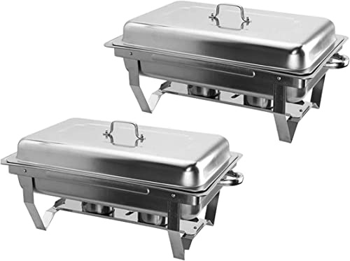 JKJZSALJ Set mit 2 Rechaud aus Edelstahl für Buffet, rechteckiges Rechaud aus Silber für Catering, Warmhalteplatte für Buffet