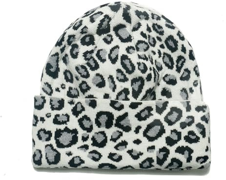 HAWILL Unisex Mütze Damen Vintage Beanie Leopard Print Strickmütze Damen Mütze Winter Warmem Futter Geschenk für Freundin männer Frauen
