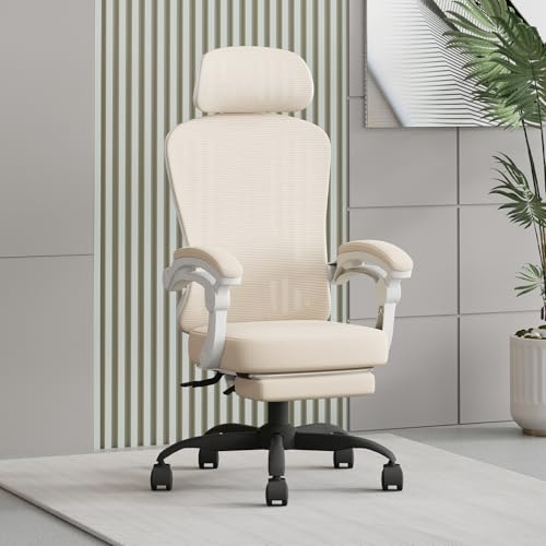 HapGIFT Computer Chair, Ergonomic Office Chair with Footrest, Adjustable Height PC Office Work Chair with Headrest & Armrest, Breathable Mesh Desk Chairs for Adult Girls Women, Gift, 350LBS, Beige