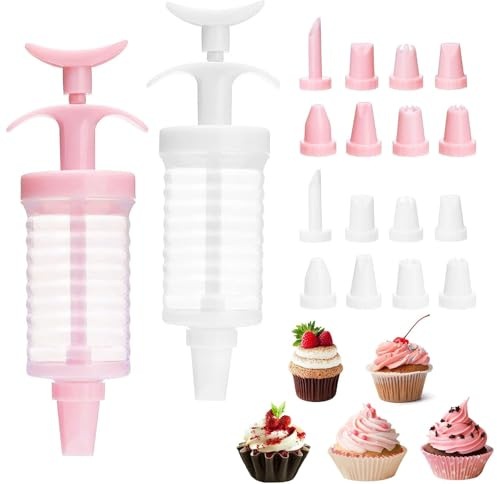 2 Sets Icing Piping Kit with 16 Nozzles and Syringe, Cake Decorating Tools for Cupcake Cookie Baking, Dessert Decorator Set with Piping Tips, DIY Baking Gift for Home Bakers