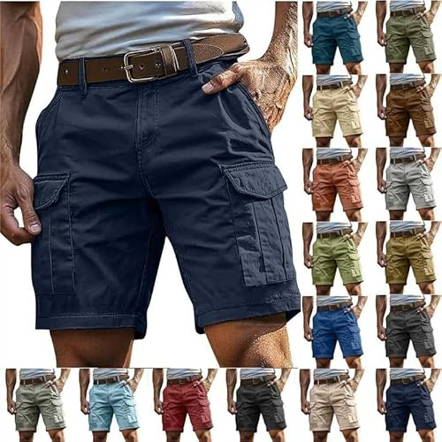 Short Homme Cargo Décontracté Coupe Ample Uni Poches Bermuda Cargo Latérales Fonctionnelles Fermeture Bouton Passants Ceinture Port Quotidien Loisirs Voyage Short De Sport Randonnée Casual