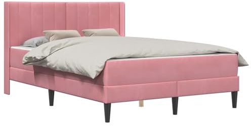 vidaXL Bettrahmen mit Matratze Rosa 120 x 190 cm Samt, Modernes Schlafzimmermöbel, Rechteckiges Bettgestell, Moderner Samt, Komfortable plüschige Matratze, Elegantes Design, Minimalistischer Stil