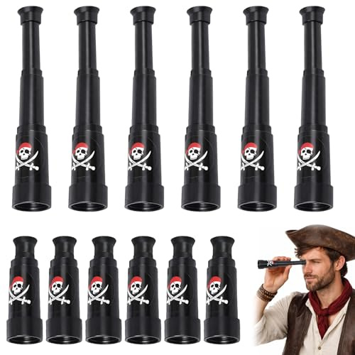 BaZuyunMd 12 Stück Piraten Fernrohr, Ausziehbarer Fernrohr Pirat, Vielseitiges Piraten Zubehör & Piraten Spielzeug, Ideal für Piratenparty, Geburtstag, Kostüm, Rollenspiel