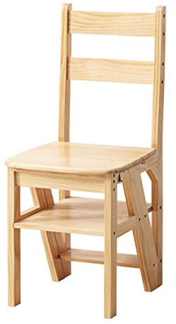 WXPXYBF Folding 4 Step Ladder Chair, Wooden Foldable Step Stool For Home, Multifunction Library Bookshelf And Flower Display Stand