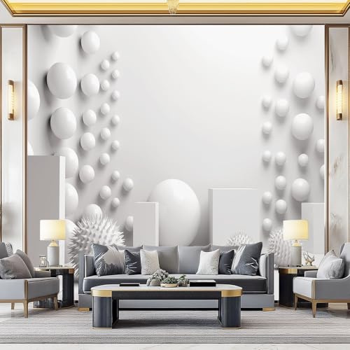 Générique Blanc Papier Peint Photo Panoramique, 3D Minimaliste Papier Peint Intissé pour Salon Chambre Chambre D'Enfants, Géométrique Sphère Cube Déco Toison Mur, 150 x 106 cm Décoration Photo Murale